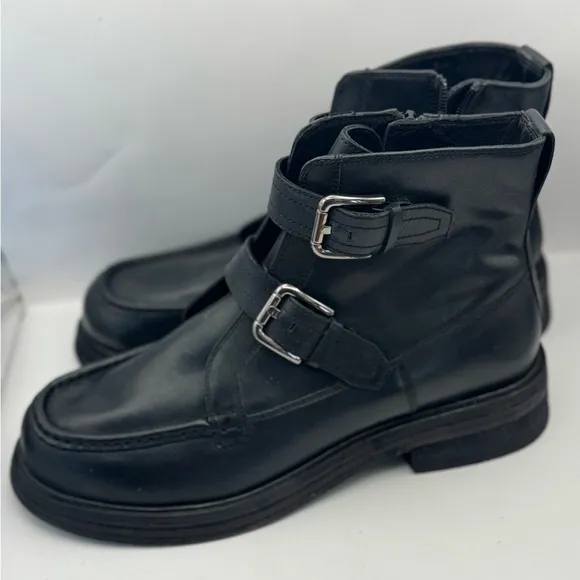 Free People Women’s Size 10 Isla Moto Boots Black Leather Silver Buckle