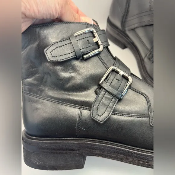 Free People Women’s Size 10 Isla Moto Boots Black Leather Silver Buckle