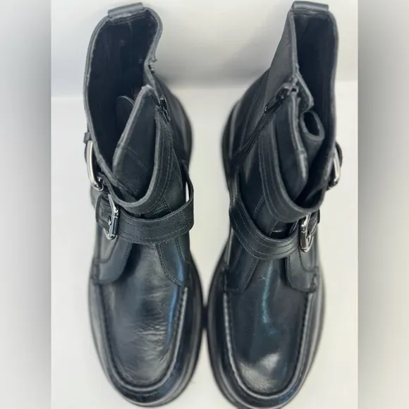 Free People Women’s Size 10 Isla Moto Boots Black Leather Silver Buckle