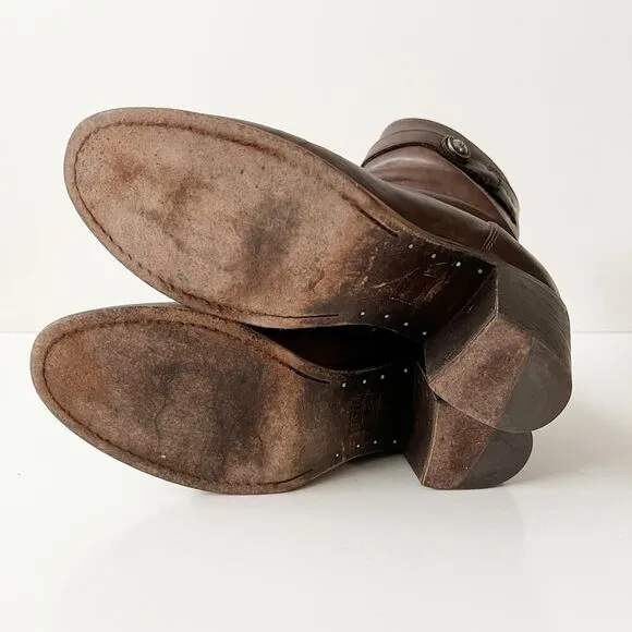 Frye Ankle Boots Western Brown Leather Heeled Shoes Size 9.5