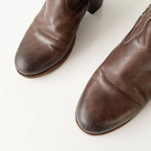 Frye Ankle Boots Western Brown Leather Heeled Shoes Size 9.5