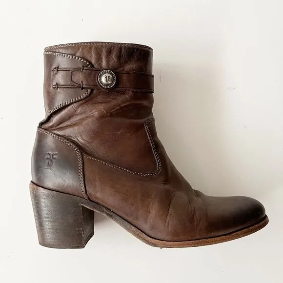 Frye Ankle Boots Western Brown Leather Heeled Shoes Size 9.5