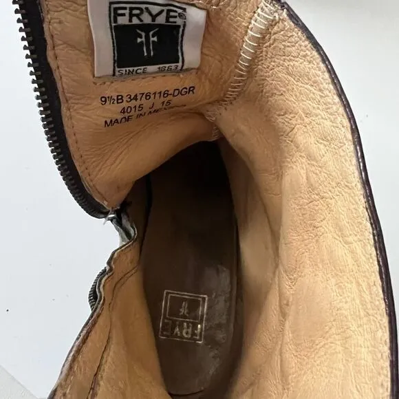 Frye Ankle Boots Western Brown Leather Heeled Shoes Size 9.5