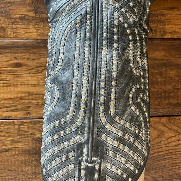 Frye Billy Stud Black Leather Cowboy Boots