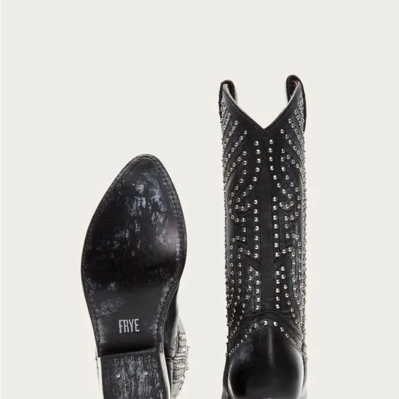 Frye Billy Stud Black Leather Cowboy Boots