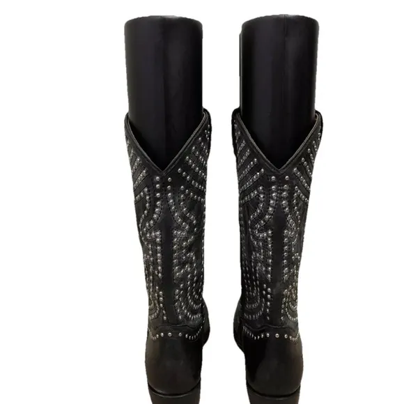 Frye Billy Stud Black Leather Cowboy Boots
