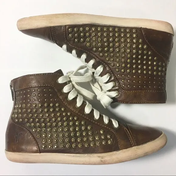 Frye Brown Kira Studded High-top Sneaker Flats