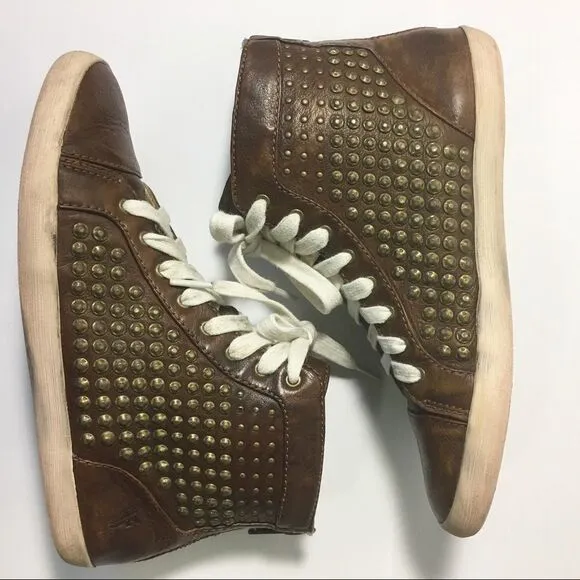 Frye Brown Kira Studded High-top Sneaker Flats