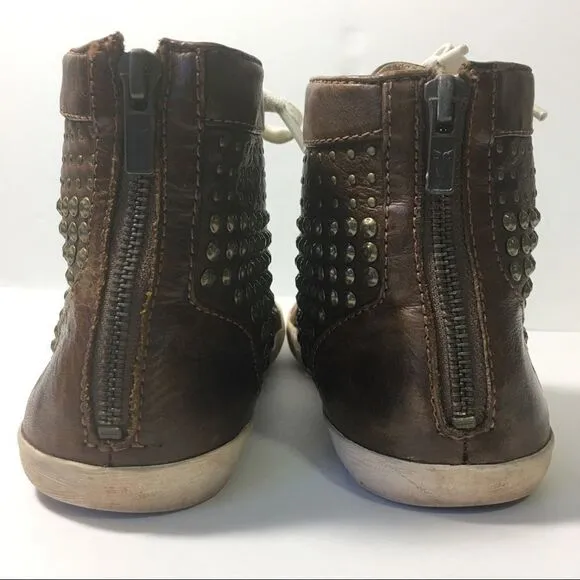 Frye Brown Kira Studded High-top Sneaker Flats