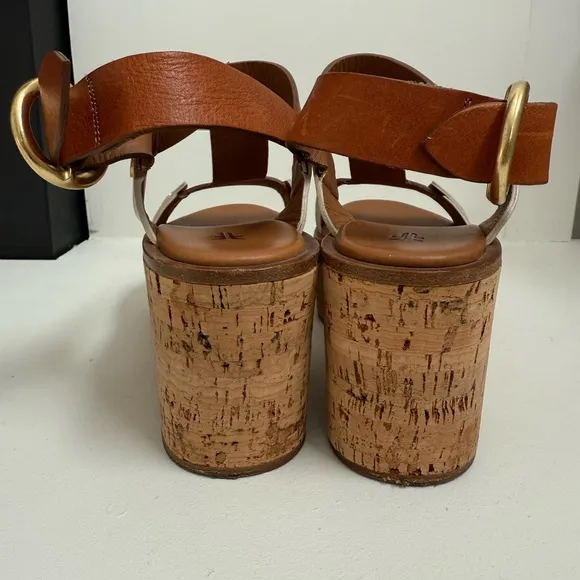 Frye Caramel Cream Dahlia Rivet Wedge Platform Sandals Size 37 (US 6.5-7)