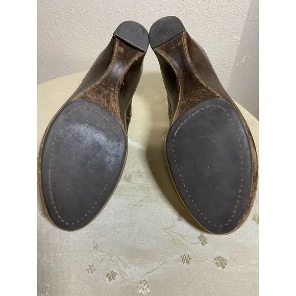 Frye Charlotte Brown Leather Chunky Heels Mules Clogs Women’s Size 7/7.5