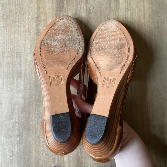 Frye hurache leather braided platform wedge shoes