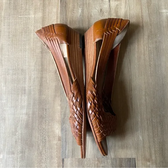 Frye hurache leather braided platform wedge shoes