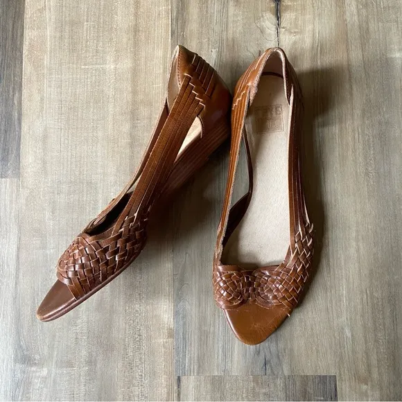 Frye hurache leather braided platform wedge shoes