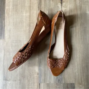 Frye hurache leather braided platform wedge shoes