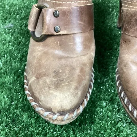 Frye Tan Leather Wedge Slides 9M