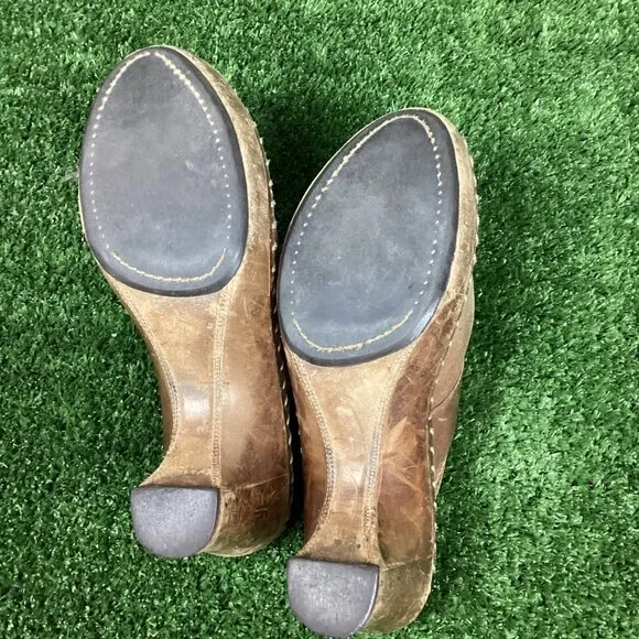 Frye Tan Leather Wedge Slides 9M