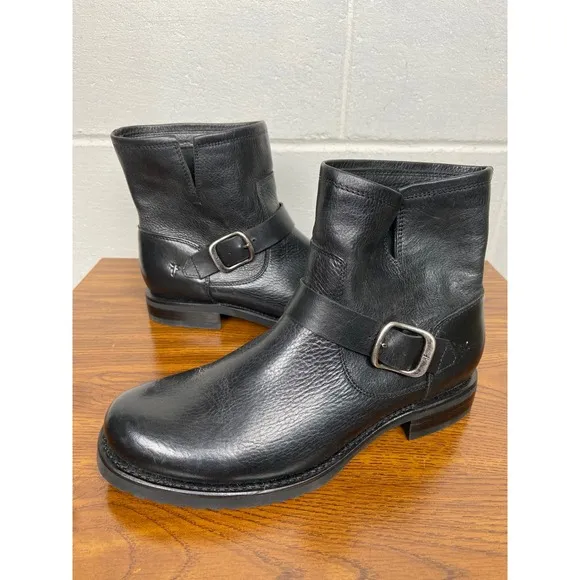 Frye Veronica Bootie Black Leather Moto Biker Ankle Boots US 9.5