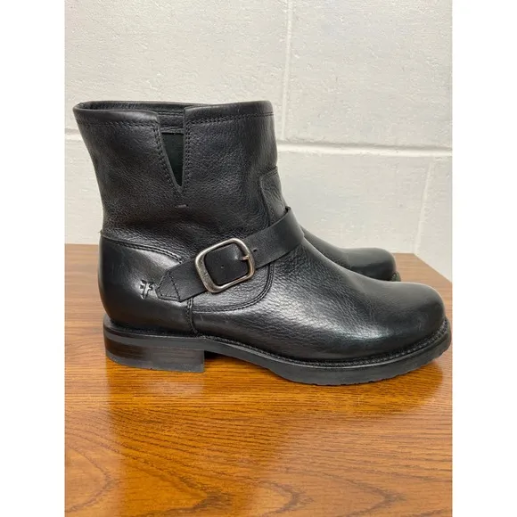 Frye Veronica Bootie Black Leather Moto Biker Ankle Boots US 9.5