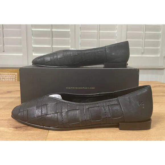 Frye Women's Claire Woven Flats Black Smooth Leather Size 11 Stylish Comfy