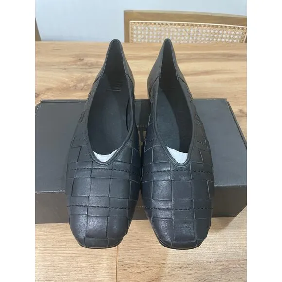 Frye Women's Claire Woven Flats Black Smooth Leather Size 11 Stylish Comfy