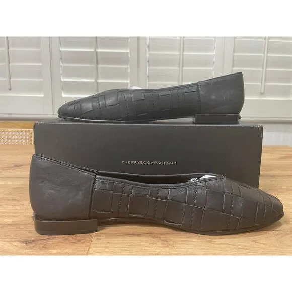 Frye Women's Claire Woven Flats Black Smooth Leather Size 11 Stylish Comfy