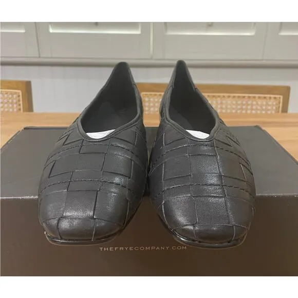 Frye Women's Claire Woven Flats Black Smooth Leather Size 11 Stylish Comfy