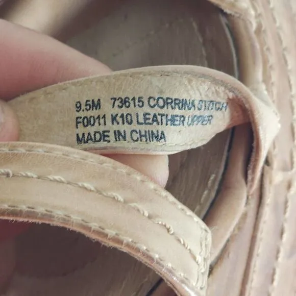 Frye Women’s Corrina Stitch US 9,5M Tan Leather Platform Wedge Sandals shoes