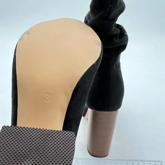 FSJ Black Stylish Peep Toe Slouch Ankle Boots Chunky Stacked Heels Party Shoes