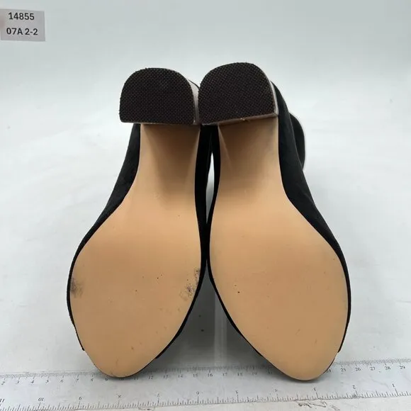 FSJ Black Stylish Peep Toe Slouch Ankle Boots Chunky Stacked Heels Party Shoes