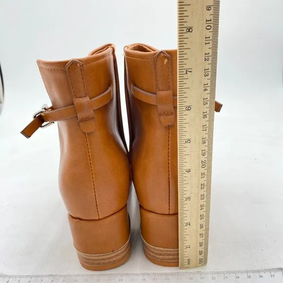 FSJ Brown Peep Open Toe Cut Out Buckle Comfortable Block Low Heel Ankle Bootie