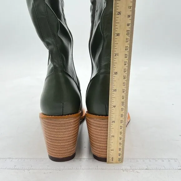 FSJ Olive Green Comfortable Side Zipper Wedge High Heel Point Toe Fancy Boot