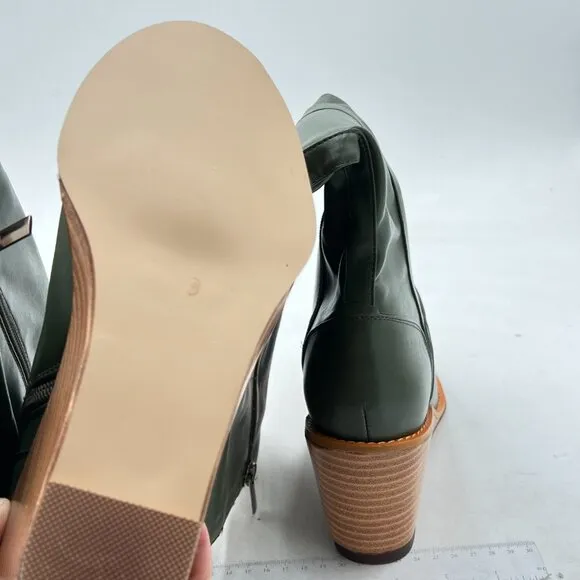 FSJ Olive Green Comfortable Side Zipper Wedge High Heel Point Toe Fancy Boot