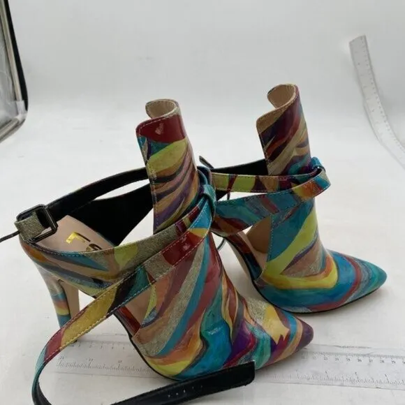 FSJ Women Pointed Toe Chunky High Heel Strappy Dress Bootie Ankle Wrap Slingback