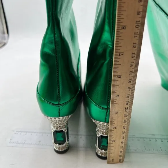 FSJ Women Stylish Over The Knee Boots Crystal Chunky Heel Thigh High Boot Green