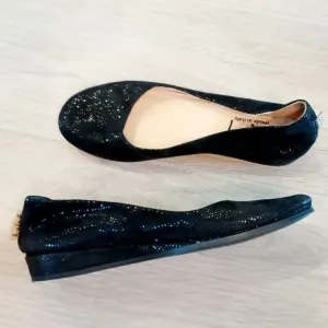FSNY FS / NY Italy Black Leather Low Heel 3/4&quot; Wedge Shoes  Women's Size 6.5 EUC