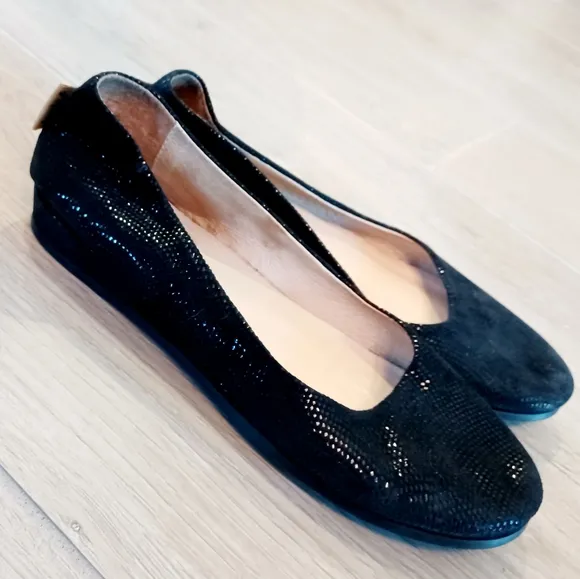 FSNY FS / NY Italy Black Leather Low Heel 3/4&quot; Wedge Shoes  Women's Size 6.5 EUC
