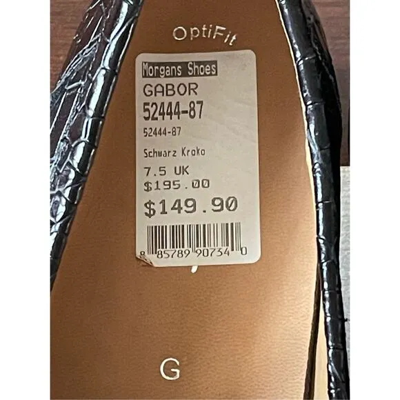 GABOR Comfort Black Crocodile Patent Leather Loafer Shoes Size 7.5 OptiFit