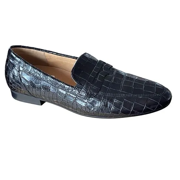 GABOR Comfort Black Crocodile Patent Leather Loafer Shoes Size 7.5 OptiFit