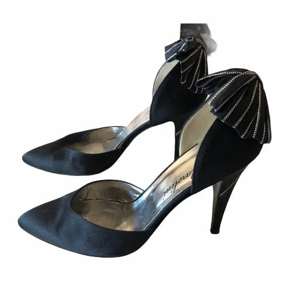 Garolini Bronson Pump Bow Black Silver 8 Vintage