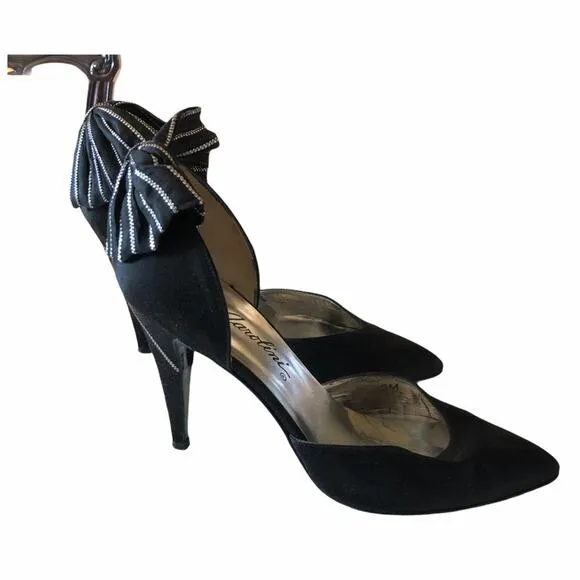 Garolini Bronson Pump Bow Black Silver 8 Vintage
