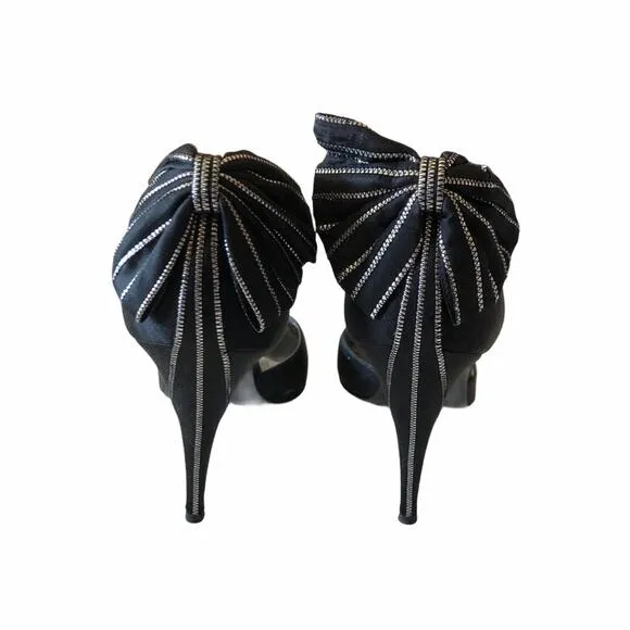 Garolini Bronson Pump Bow Black Silver 8 Vintage