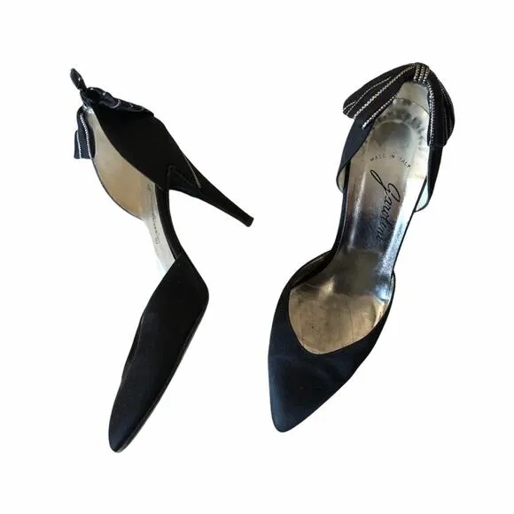 Garolini Bronson Pump Bow Black Silver 8 Vintage