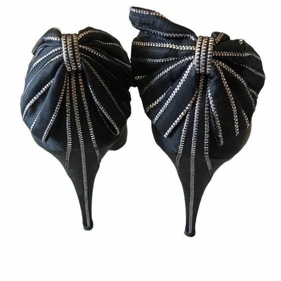 Garolini Bronson Pump Bow Black Silver 8 Vintage