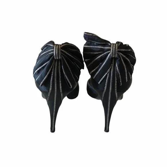 Garolini Bronson Pump Bow Black Silver 8 Vintage