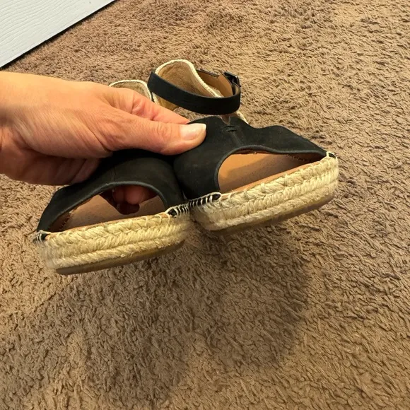 Gentle Souls Charli X Band Wedge Leather Sandals Shoes Black Espadrille 9.5 $179