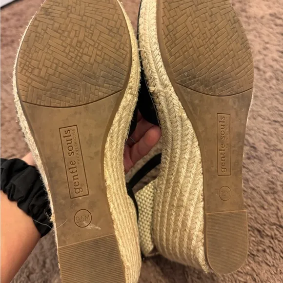 Gentle Souls Charli X Band Wedge Leather Sandals Shoes Black Espadrille 9.5 $179