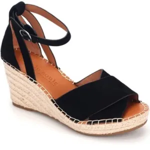 Gentle Souls Charli X Band Wedge Leather Sandals Shoes Black Espadrille 9.5 $179
