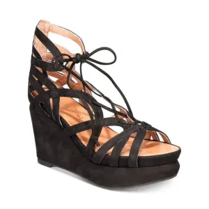 GENTLE SOULS KENNETH COLE Womens Black 1&quot; Platform Joy Wedge Sandals Shoes 6 M