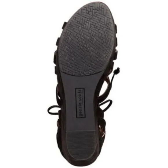 GENTLE SOULS KENNETH COLE Womens Black 1&quot; Platform Joy Wedge Sandals Shoes 6 M
